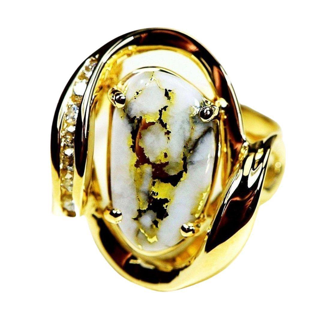Orocal Gold Quartz Ring with Diamonds RL1028DQ-Destination Gold Detectors