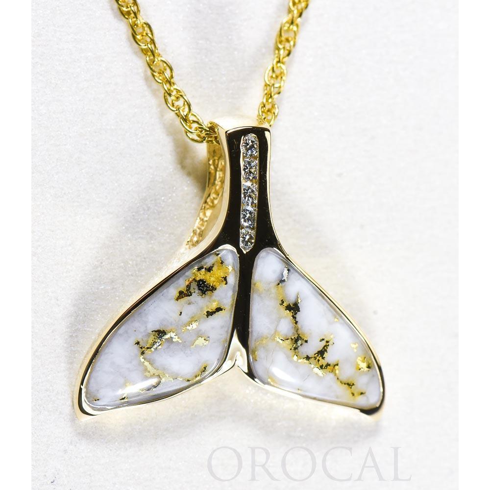 Orocal Gold Quartz Whales Tail Pendant with Diamonds PDLWT16HDQ-Destination Gold Detectors