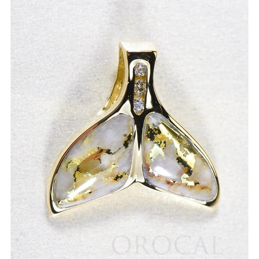 Orocal Gold Quartz Whales Tail Pendant with Diamonds PDLWT16SHDQ-Destination Gold Detectors