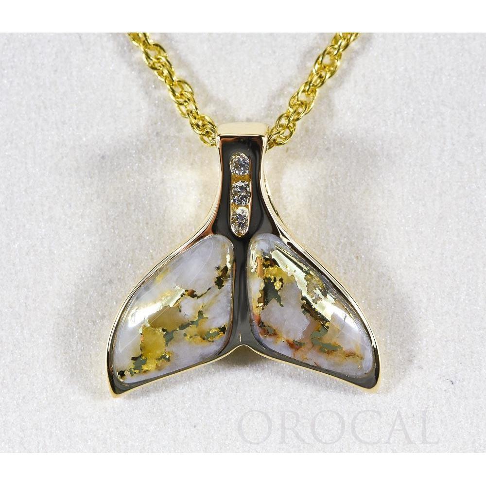 Orocal Gold Quartz Whales Tail Pendant with Diamonds PDLWT16SHDQ-Destination Gold Detectors