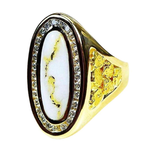 Orocal Gold Quartz and Gold Nuggets Ladies Ring with Diamonds RLL923D60Q-Destination Gold Detectors