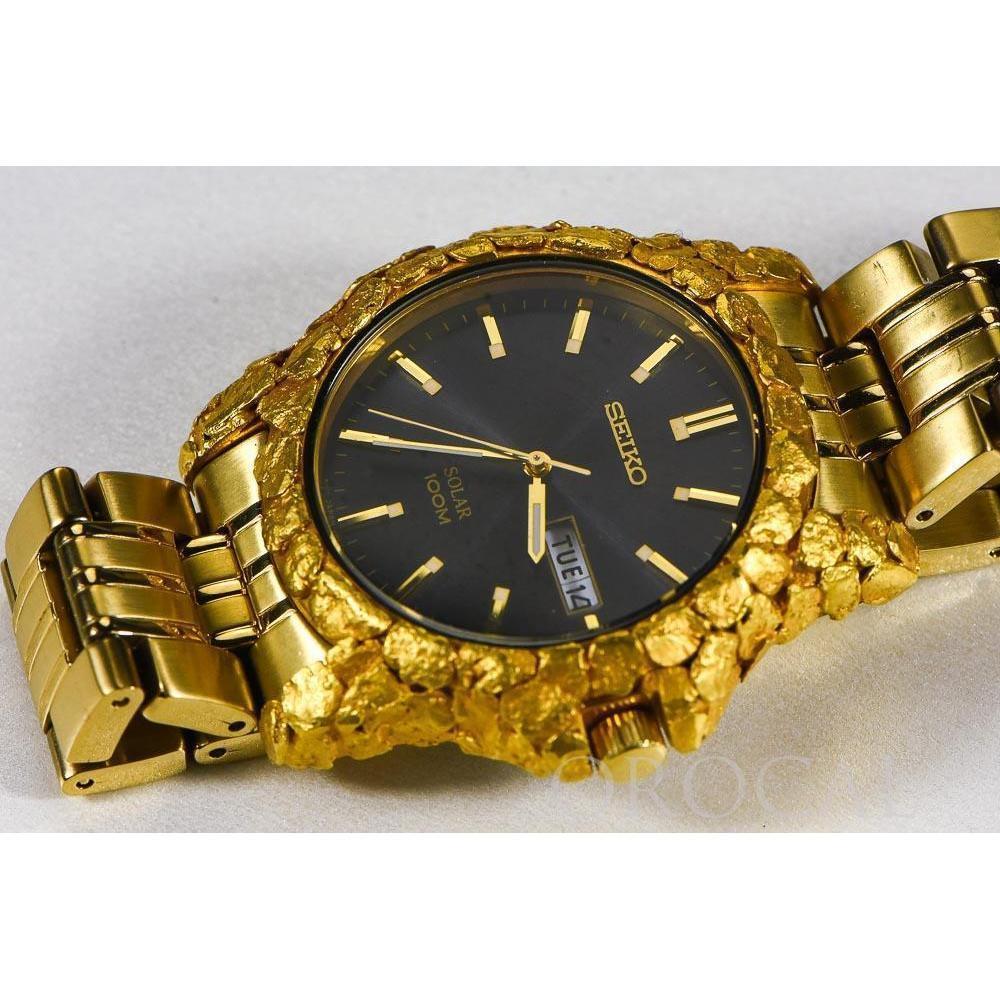 Orocal Seiko Solar Gold Nugget Inlay Watch-Destination Gold Detectors